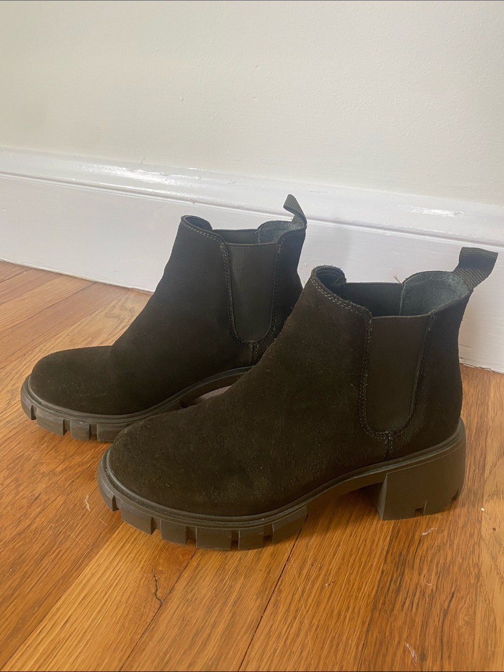 Steve Madden Olive Green Suede Chelsea Lug Booties